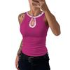 Women Vest Round Neck Sleeveless Shiny Sequin Decoration Tank Tops Hollow Design Slim Fit Camisole Daily Wear
