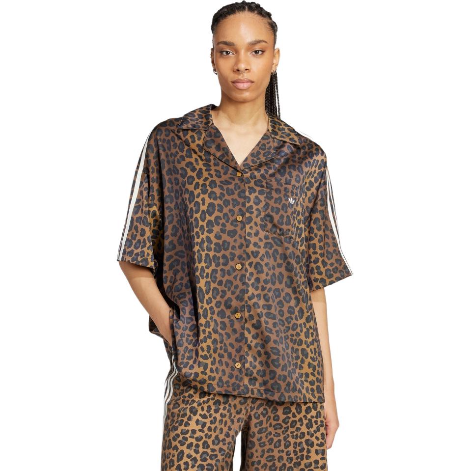 adidas Originals Classic Sports Series Bequemes Polo Lockeres Gestreiftes Leopardenmuster Kurzarmhemd Damenhemden Layered-Bronze KA2678