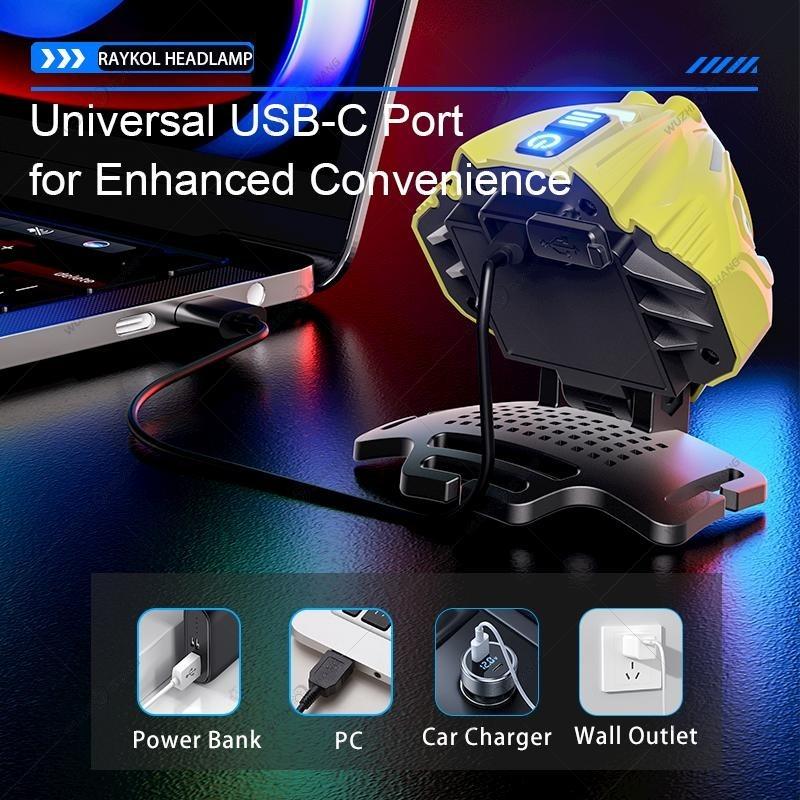 Cyberpunk Style Headlamp Wave Hand Sensing Technology Multi Light Source Modes 2400mAh Rechargeable Battery Caving Night Riding