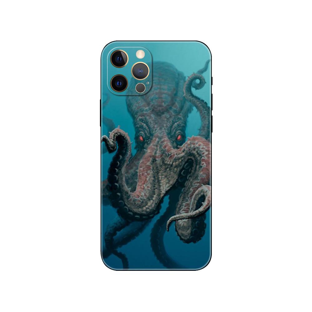 Octopus Cute Phone Case for Iphone 5 5s 2020se 6 6s 7 8 Plus X 10 XR XS 11 12 13 Mini Pro MAX Black Tpu Back Cover