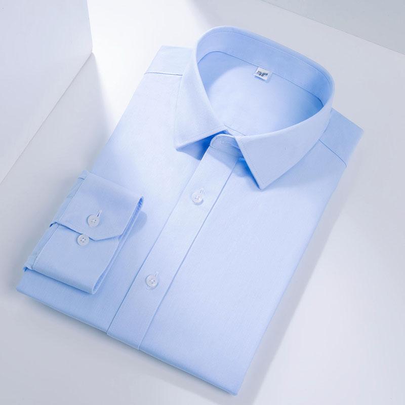 

Pure Cotton Non-Iron Business Men Solid Formal Shirts Long Sleeve Anti-wrinkle Plain Regular Fit Male Dress Shirt Without Front Pocket 41