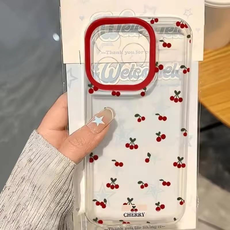 För iPhone 16 15 14 13 12 11 Pro Max Skal Sött Tecknat Körsbärsmönster Mjukt Genomskinligt Skydd För iPhone XS Max XR 7 8 16 15 Plus Funda