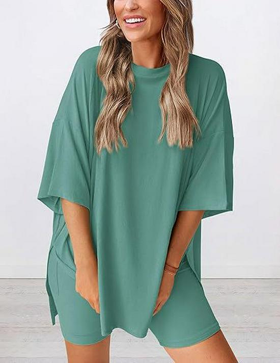 2026 Women's Casual Round Neck Slit Loose Short Sleeve Home Wear Set