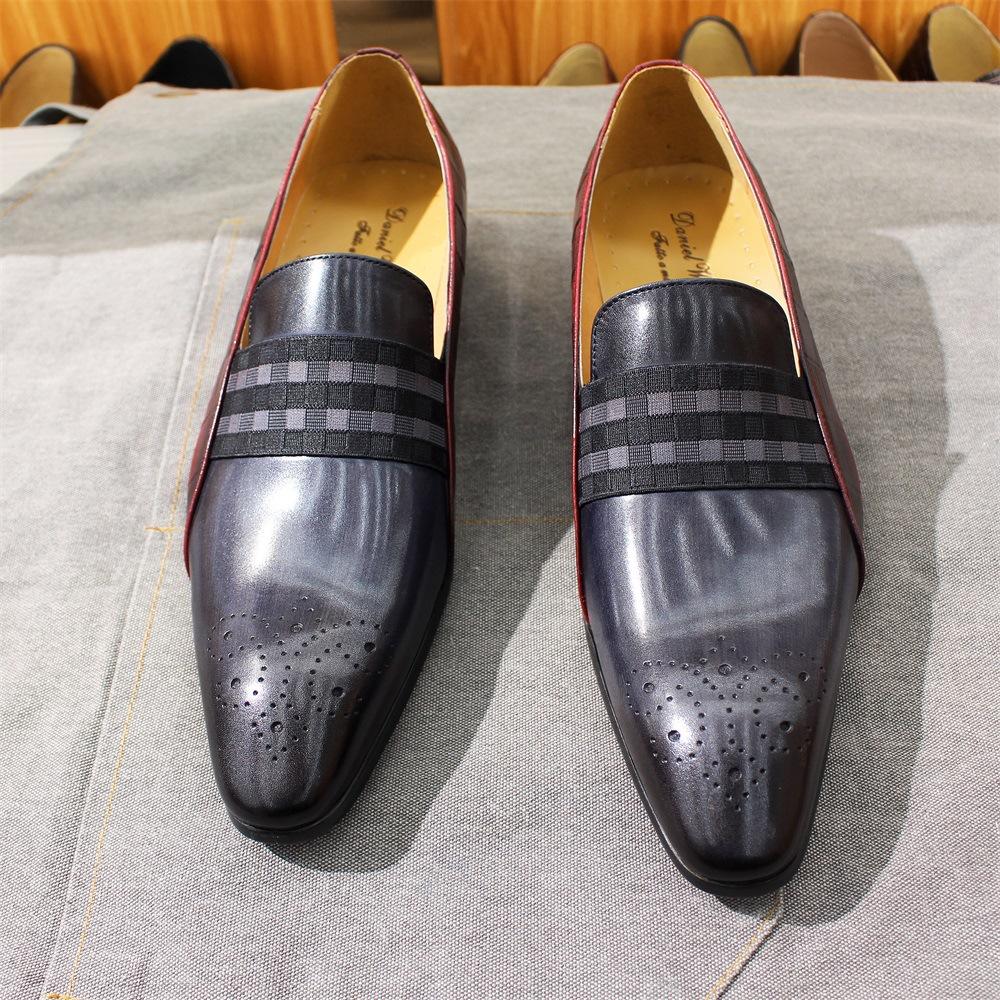 Summer One-Pedal Leather Shoes Men'S Pointed Business Leisure Without Belt Engraving Men'S Shoes British Leather Lazy Loafers