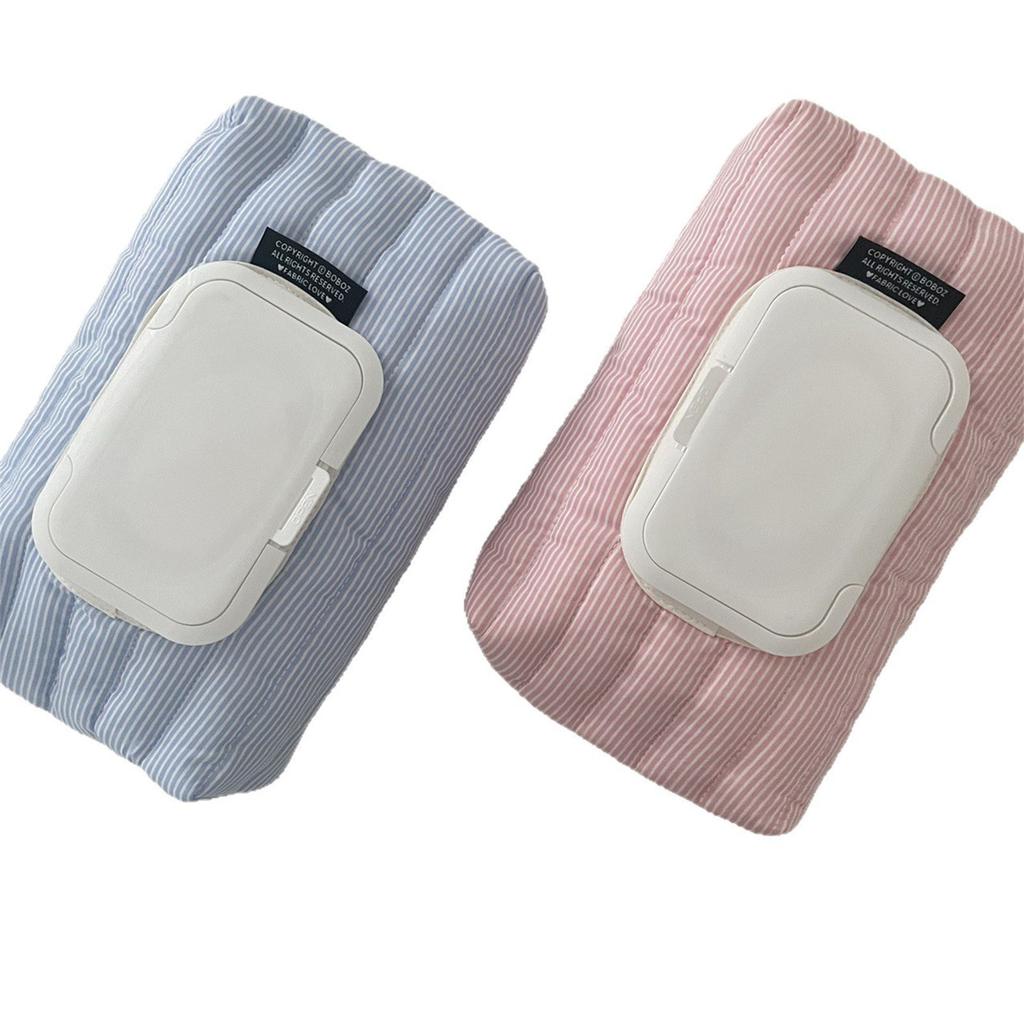 Quilted Stripe Fabric Wipes Pouch Durable Polyester Car Organizer With Flip Top For Wet Tissues Storage