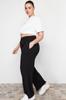 Women's Style Plus Size Black High Waist Knitted Trousers