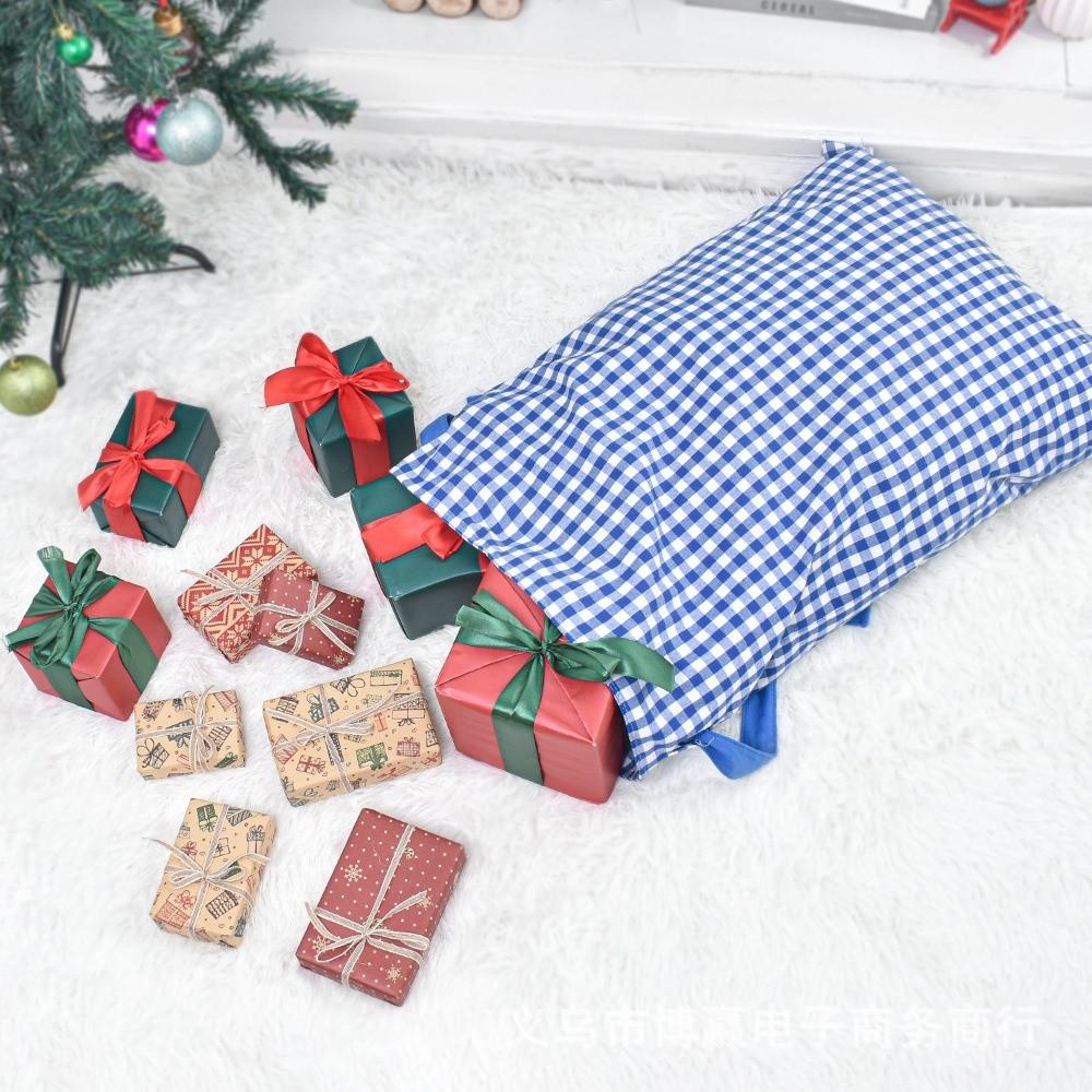 Plaid Pattern Christmas Present Bag Drawstring Closure Drawstring Christmas Sack Merry Christmas