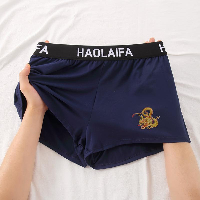 

Мужские трусы с рисунком дракона, боксеры с широким поясом для мужчин, нижнее белье со средней посадкой, шорты, трусы Год Дракона 3XL темно-синий