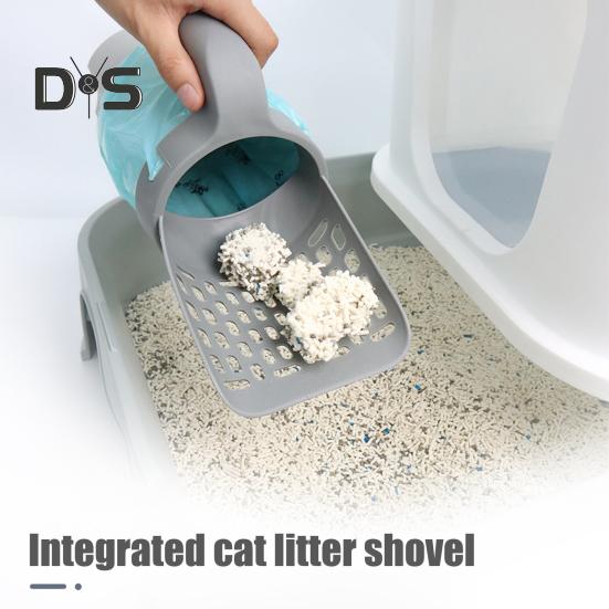 Naběračka na kočičí stelivo s odpadkovou nádobou, velkokapacitní přenosná naběračka s držákem, integrovaná odnímatelná sítka na kočičí stelivo