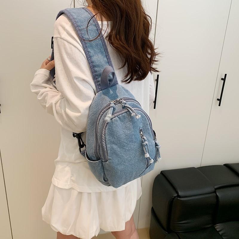 Denim Brusttasche Damen Schultertasche Allzwecktasche Leichtgewichtige Studenten Umhängetasche