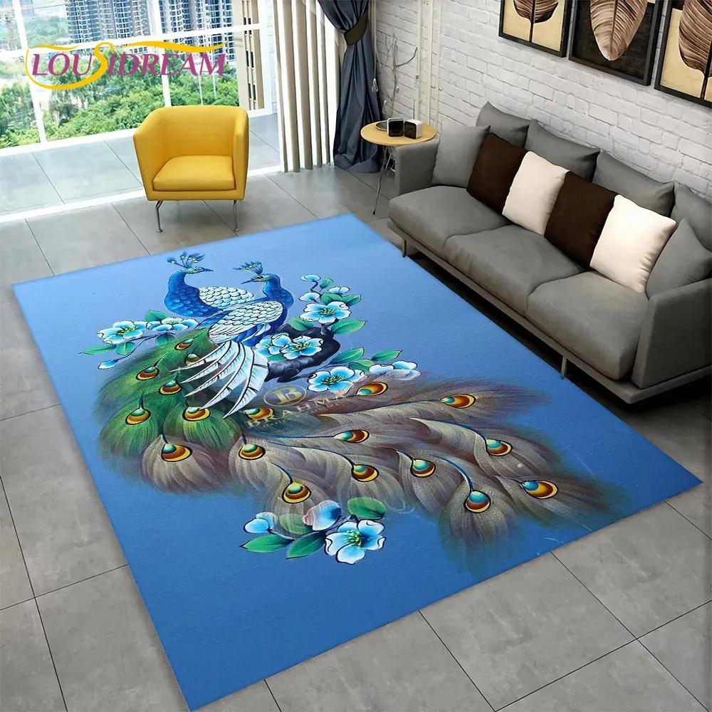 Bird Exquisite Peacock Animal Area Rug,Carpet for Home Living Room Bedroom Sofa Doormat Kitchen Decoration,Non-slip Floor Mats