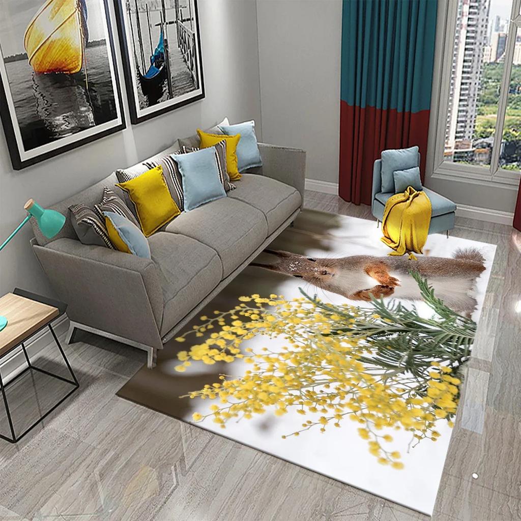 Niedlicher Eichhörnchenteppich Lustige Wildtier-Fußmatte für Badezimmerdeko Teppich Rutschfest für Wohnzimmer Küche Badezimmerbereich Matten