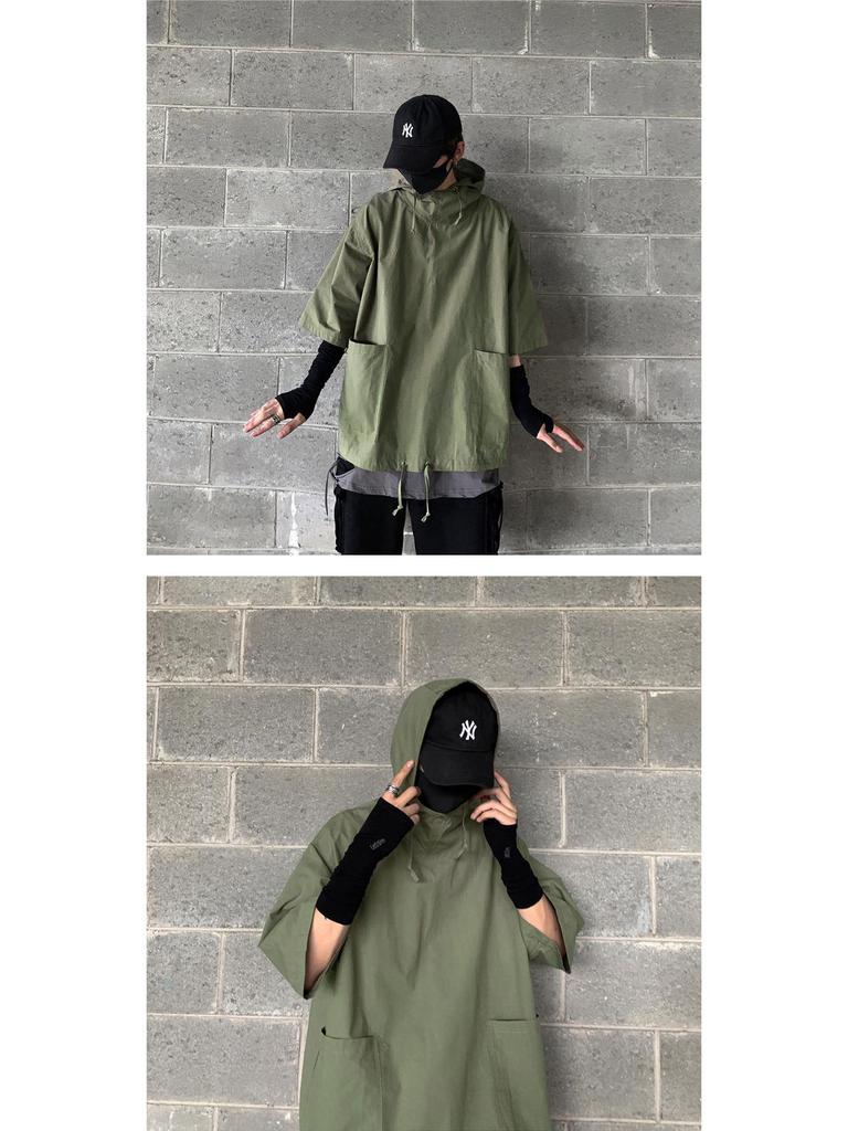 Men's Korean Retro Hong Kong Style Hooded Short-Sleeve Sweatshirt