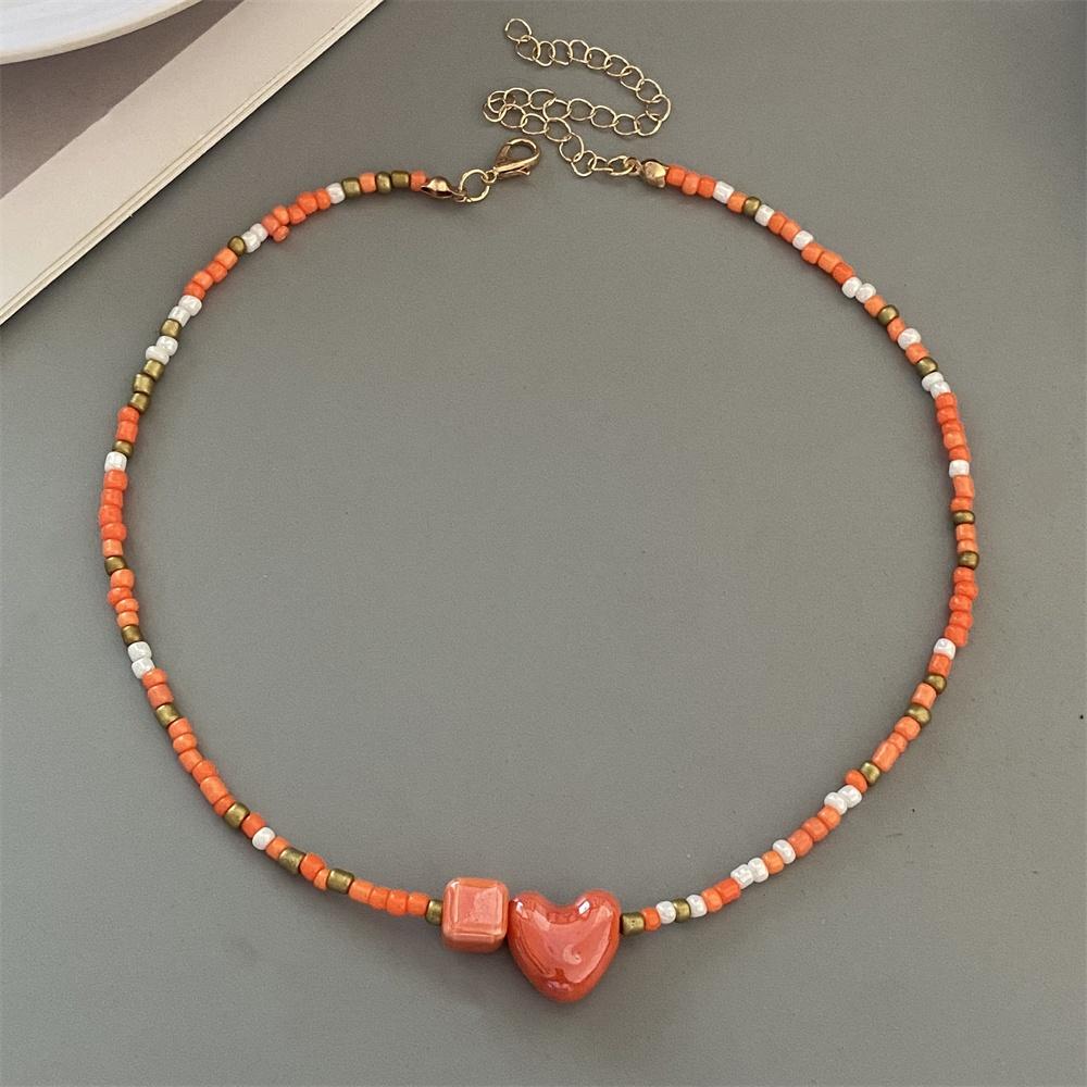 1 pc New Colorul Love Heart Necklace Handmade Rice Beads Fashion Geometric Choker Necklace Bohemian Trendy Neck Jewelry