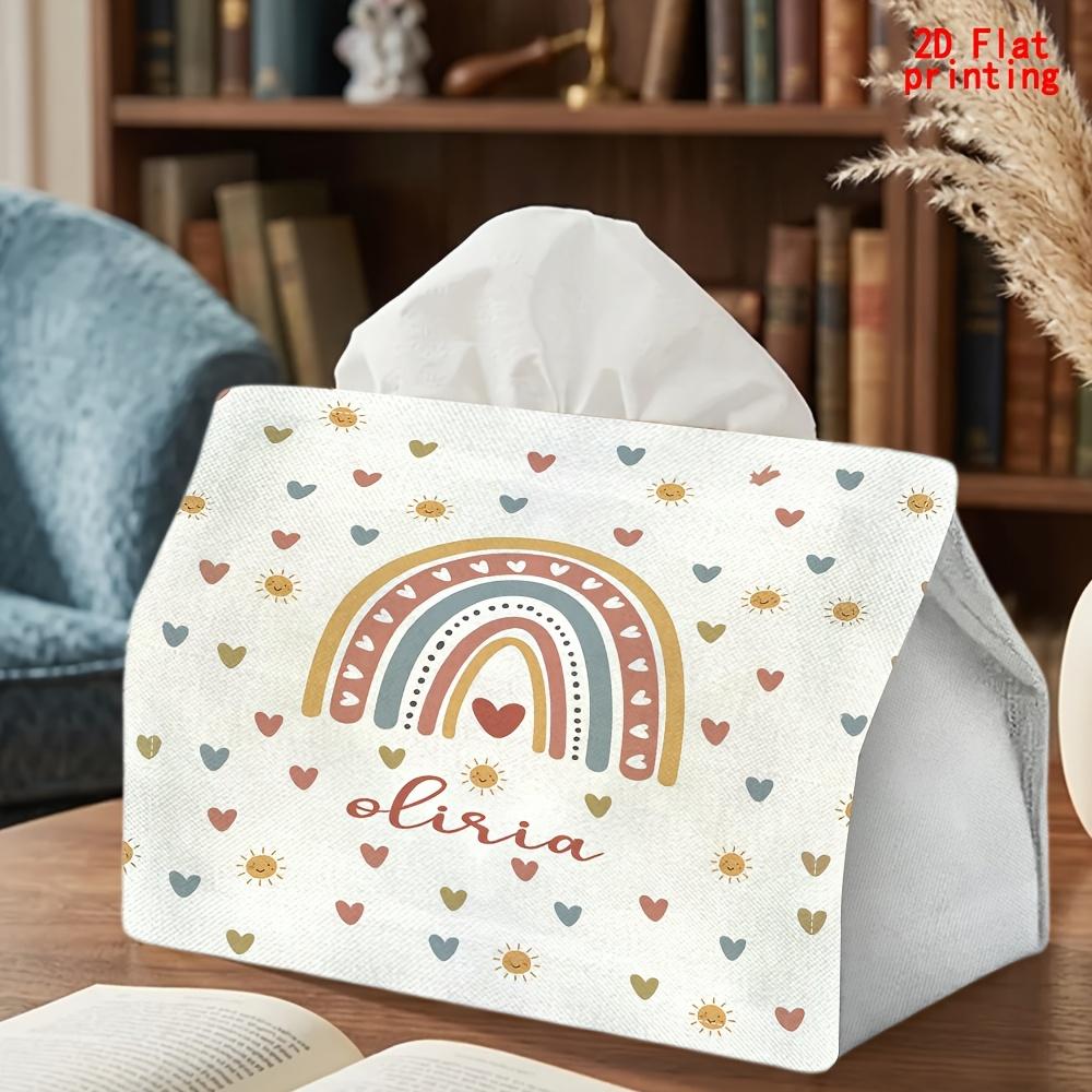 2D Flat 1pc, Tissue Box. Rainbow, Heart, Sun Pattern Napkin Dispenser, Reusable, Daily Desktop Tissue Organizer, Suitable for Kitchen Living Room Bedr
