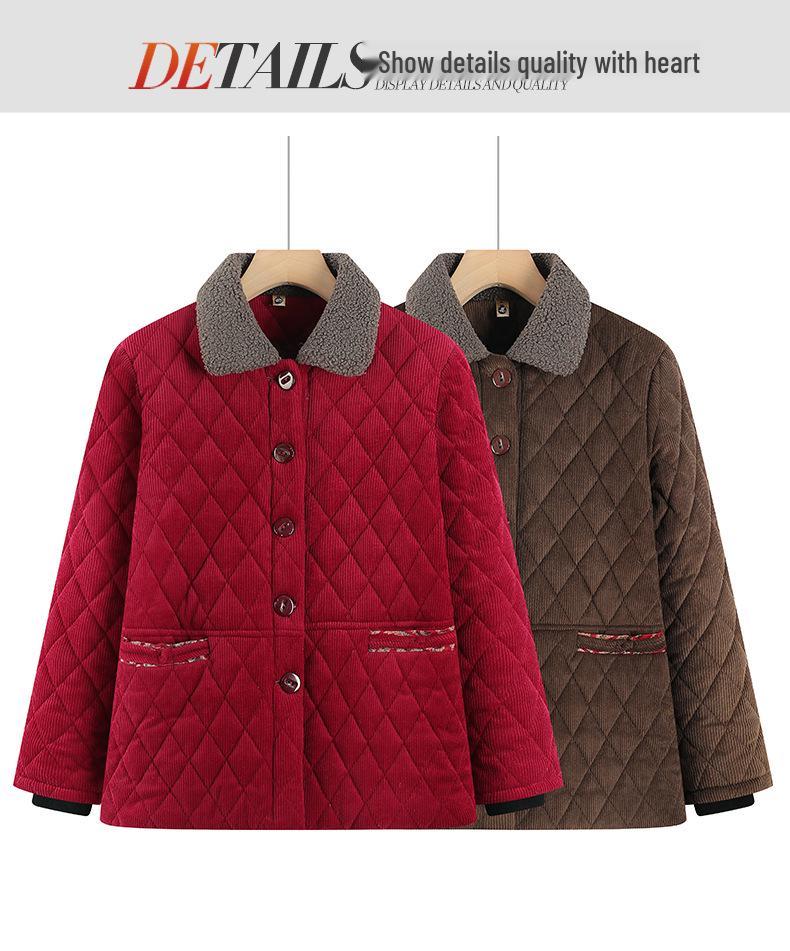 Veste d'hiver doublée de velours grande taille pour femme - Manteau chaud en coton pour mamie