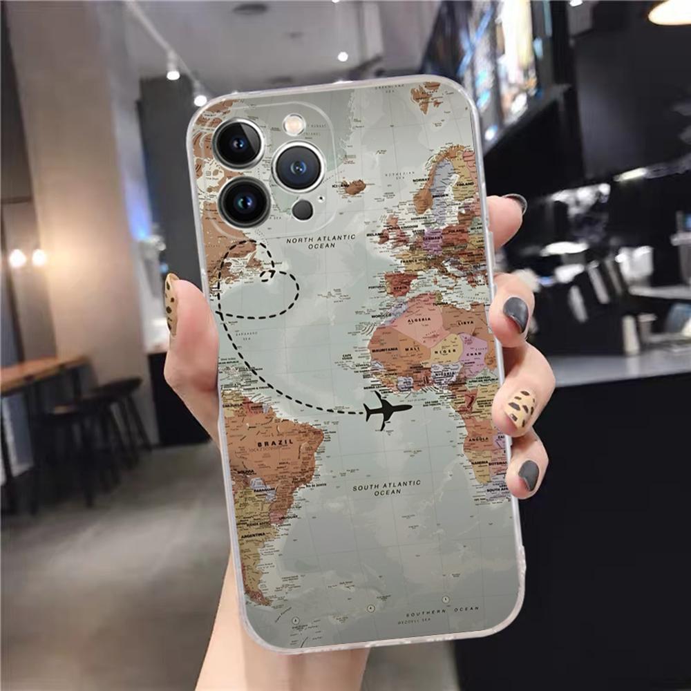 geography Travel fly Phone Case For iPhone 15 14 11 12 13 Mini Pro XS Max Cover 6 7 8 Plus X XR SE 2020 Funda Shell