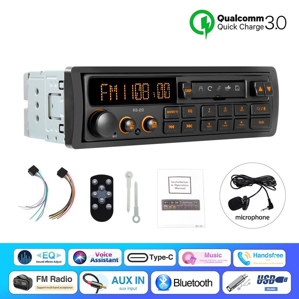 Retro MP3 Car Radio Player 1 DIN Stereo EQ FM AM RDS DAB Receiver QC3.0 Bluetooth USB AUX Input For VW Porsche Mercedes Benz BMW