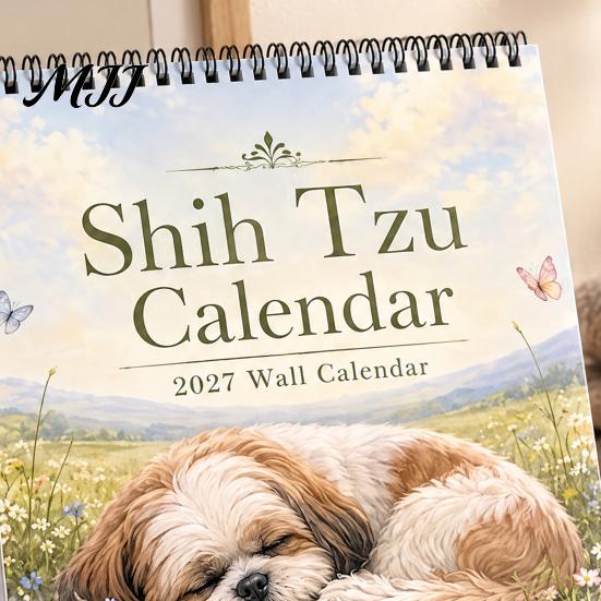 Yearly Appointment Planner Shih Tzus 2027 Wall Calendar, Cute Dog Hanging Planner, 12 Functional Room Organizer Monthly Calendar with Spiral