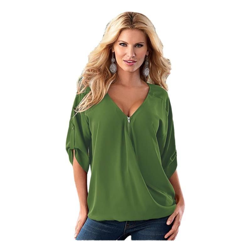 Elegant Chiffon Blouse For Women Summer Loose Fit Pullover Top In Solid Colors