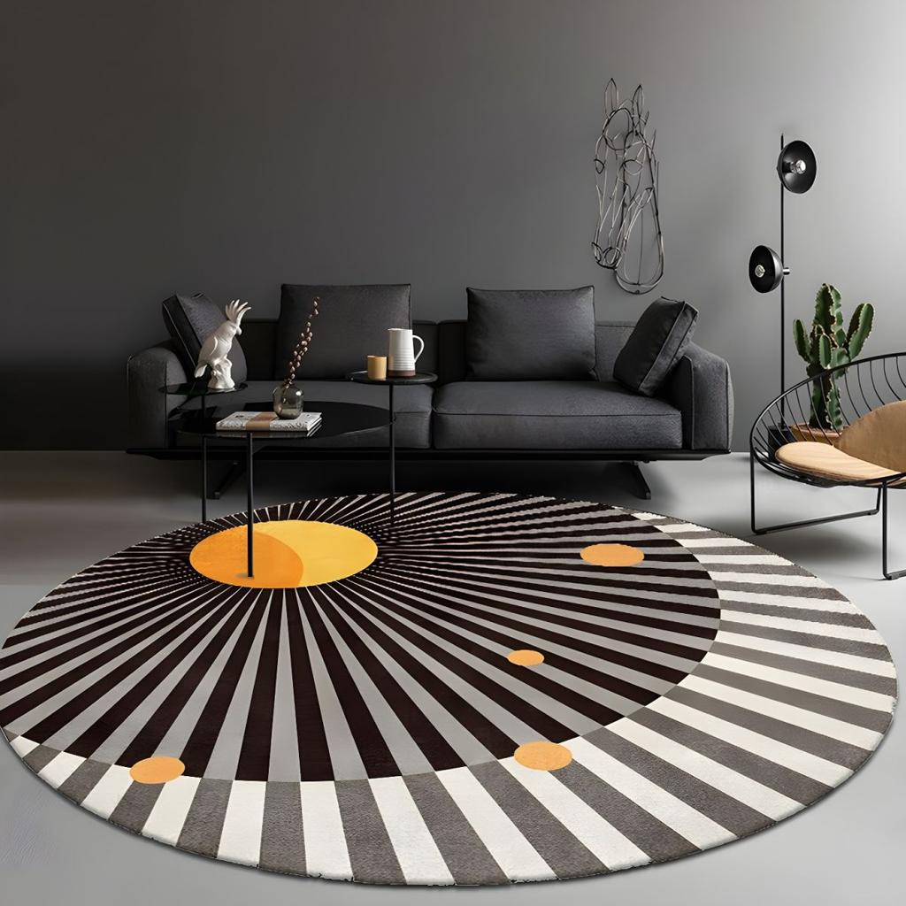 Luxury Round Rug for Study, Office, Computer Desk, Gaming Chair, Bedroom Vanity, Non-Slip Floor Mat for Stool