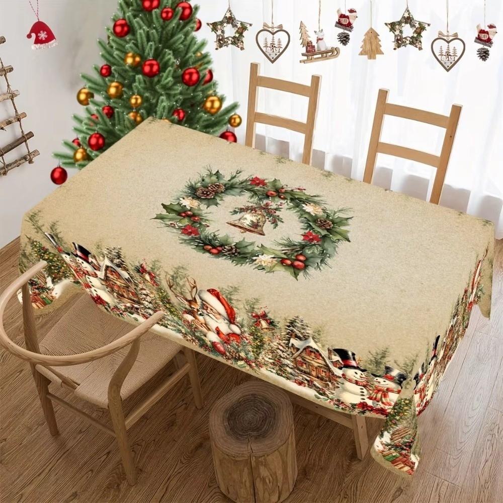 Round/Rectangle Christmas Tablecloth Polyester Xmas Tablecloth New Year Celebration