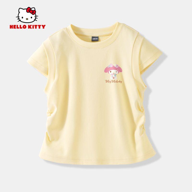 Hello Kitty Children Top Summer Thin Girls Short Sleeve T-shirt Waist Hugging Half Sleeve Summer Clothing Women Older Children Clothes