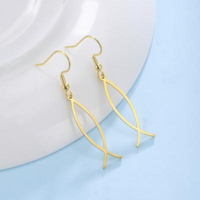 Teamer Ichthys Jesus Fish Dangle Earrings Stainless Steel Christian Religious Amulet Earrings Lightweight Jewelry No Rust