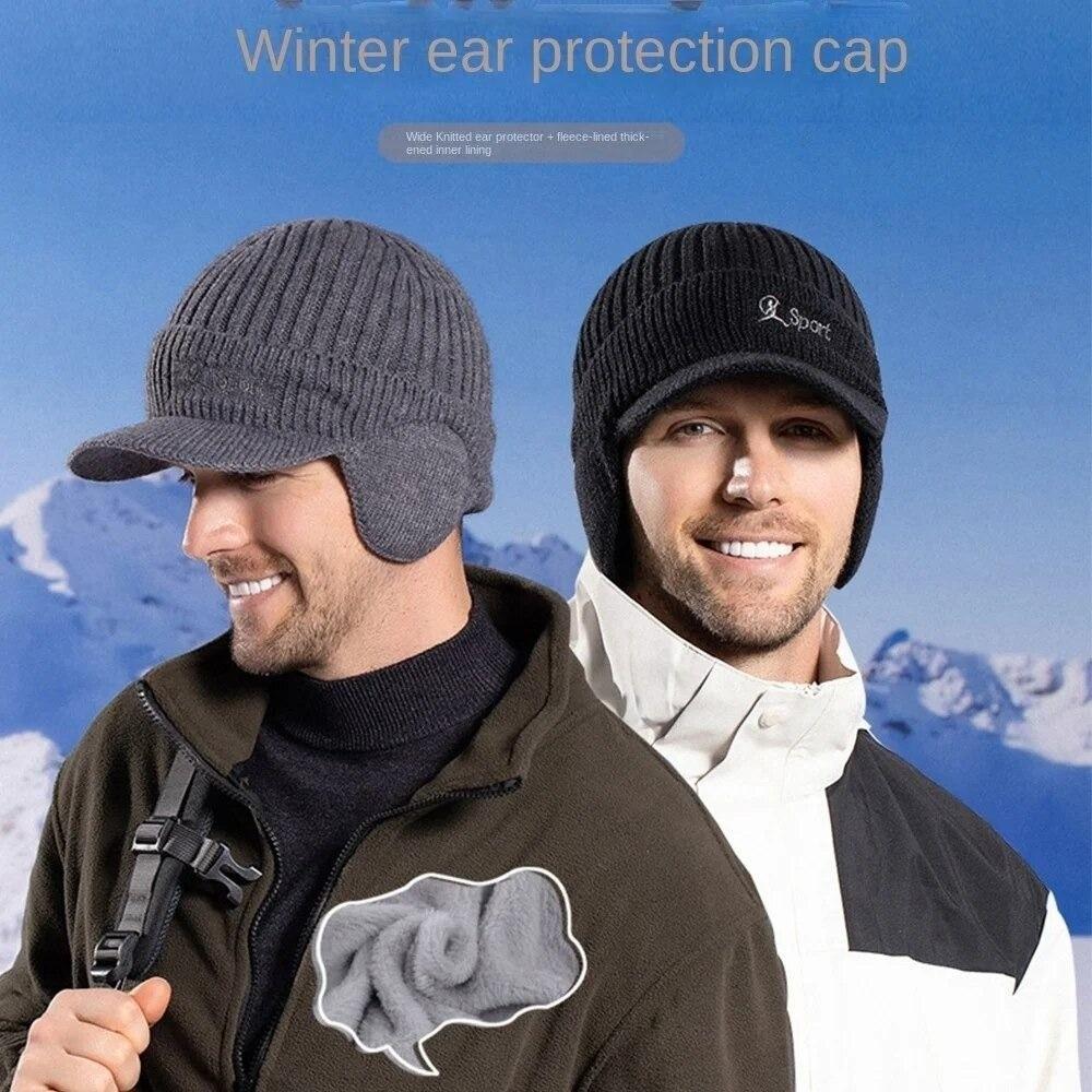 Windproof Knitted Earmuffs Cycling Cap Wool Beanie Hat Fashion Knitted Hat  Winter