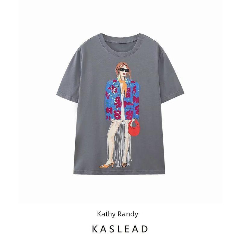 Kaslead New Arrival Women's Clothing Fashion Style Casual Loose Girl Print T-shirt 1131348 807