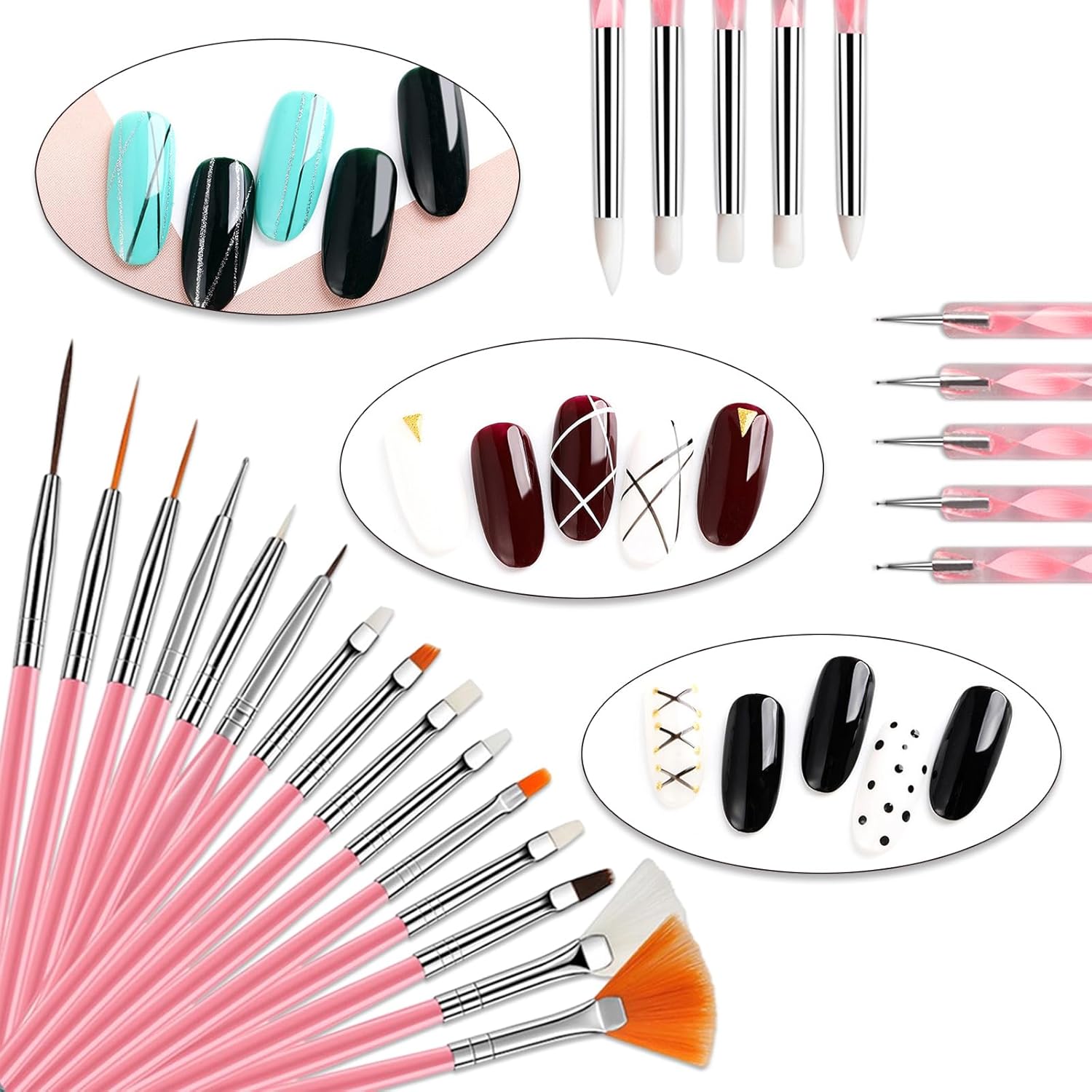 

22 Pcs Nail Art Brushes Tool Set Tape Painting Mixed Acrylic Silicone Carving Pen Engraving Dotting Manicure Kit DIY Makeup Supplies