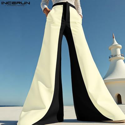 Pantalon Décontracté Homme Zippé Taille Patchwork Ample Évasé