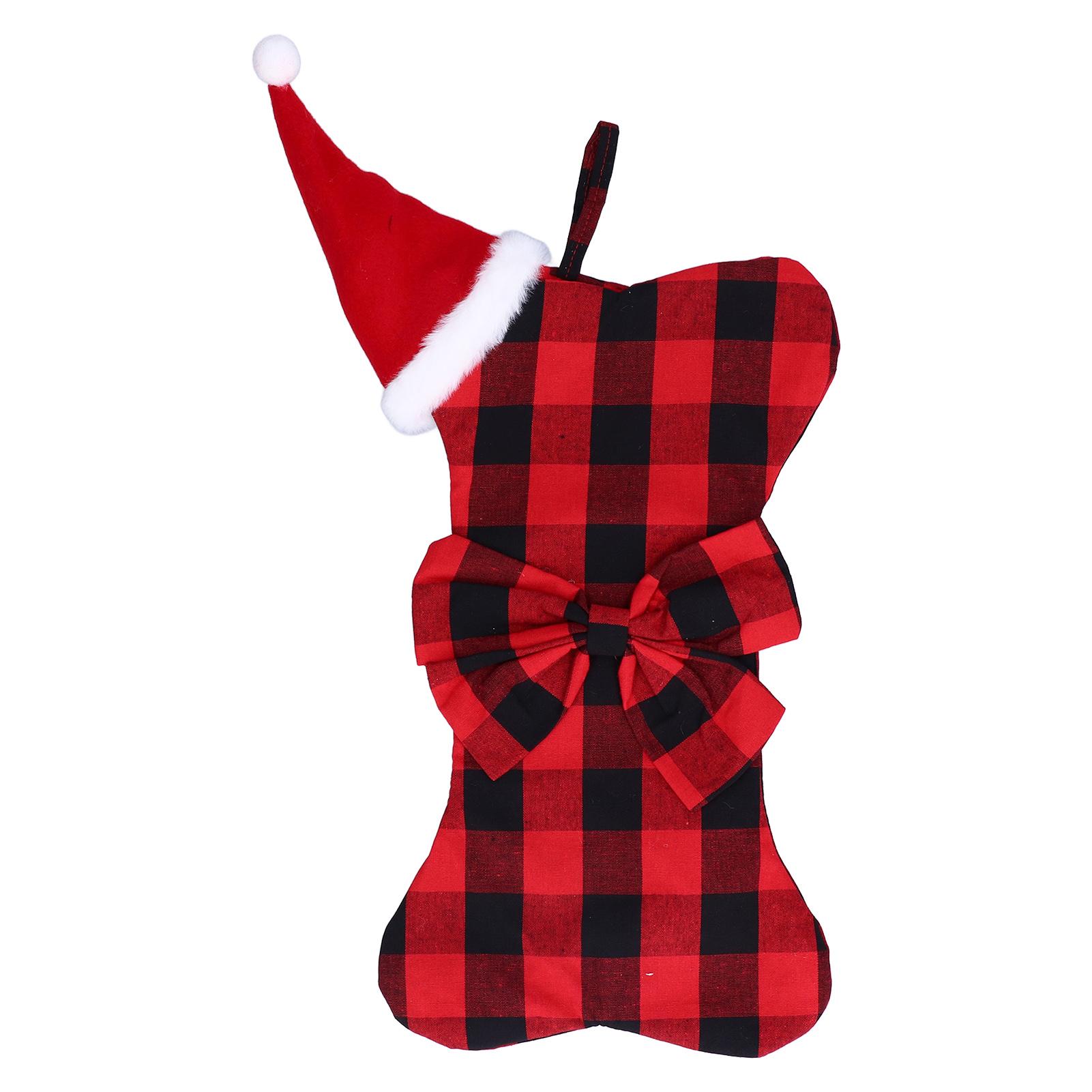 

Christmas Tree Decorations Polyester Grids Pattern Christmas Hanging Stocking Pendant Children Gift Bag(Black Red )