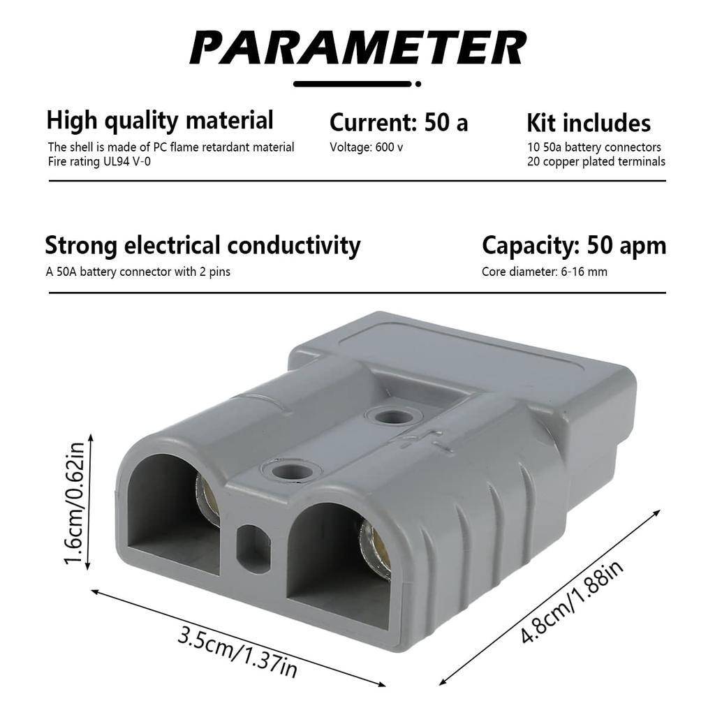 KindnessJP 10PCS 50A 600V Anderson Forklift UL94 V-0 Fire Protection Rated 12/10/8/7 AWG Quick