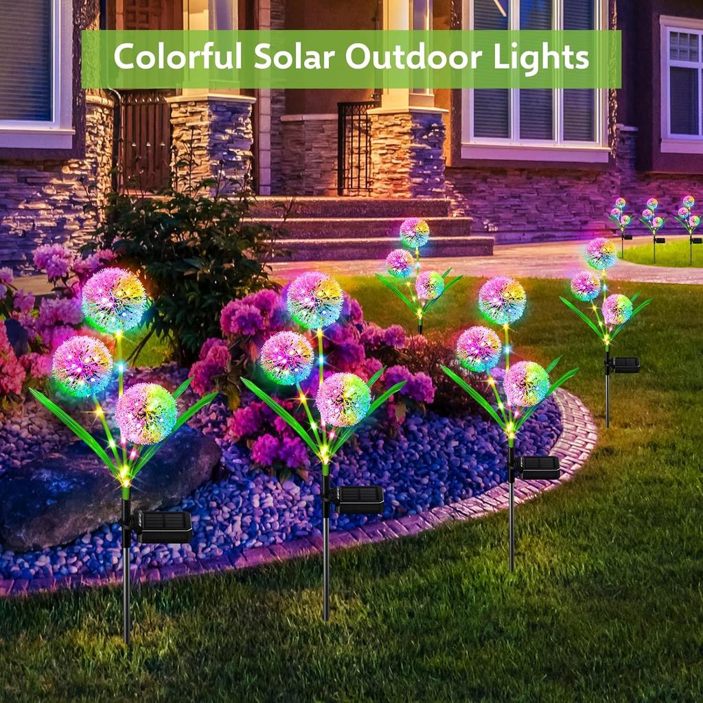 4 Pack Solar Garden Lights Decor Outdoor Lights Colorful Dandelion Flower Light  Bright Waterproof Solar Lights Christmas