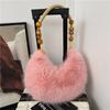 Winter Unique Plush Shoulder Bags for Women Large Capacity Ladies Beaded Design Handbags Solid Color Girls Faux Fur Hobos Bag