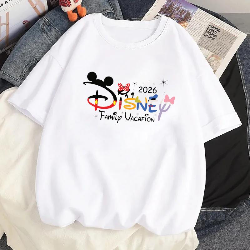 2026   Trip Mickey Minnie Mouse White TShirts Y2k Fashion Unisex Streetwear Casual Tops Cotton Casual Loose Short Sleeve