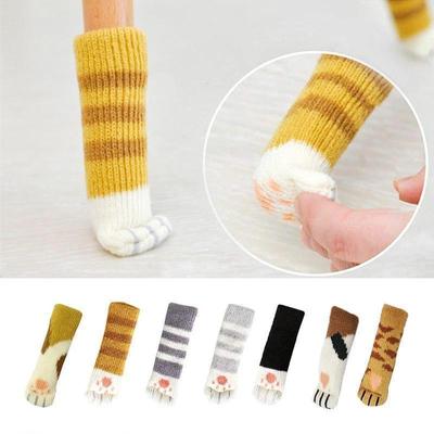 4pcs Knitted Cat Paw Doorknob Gloves Thickened Mute Stool Chair Protector Set Table Leg Covers Non Slip Furniture Foot Pads