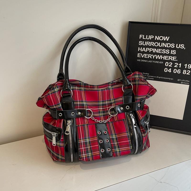 

Модный тренд Клетчатая готическая панк большая сумка-тоут холщовая повседневная сумка для поездок на работу универсальная сумка через плечо