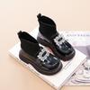 Girls' sock boots2026Spring and Autumn New Princess Martin Boots Children's Leather Shoes Girls' Soft Sole Short Boots Black
