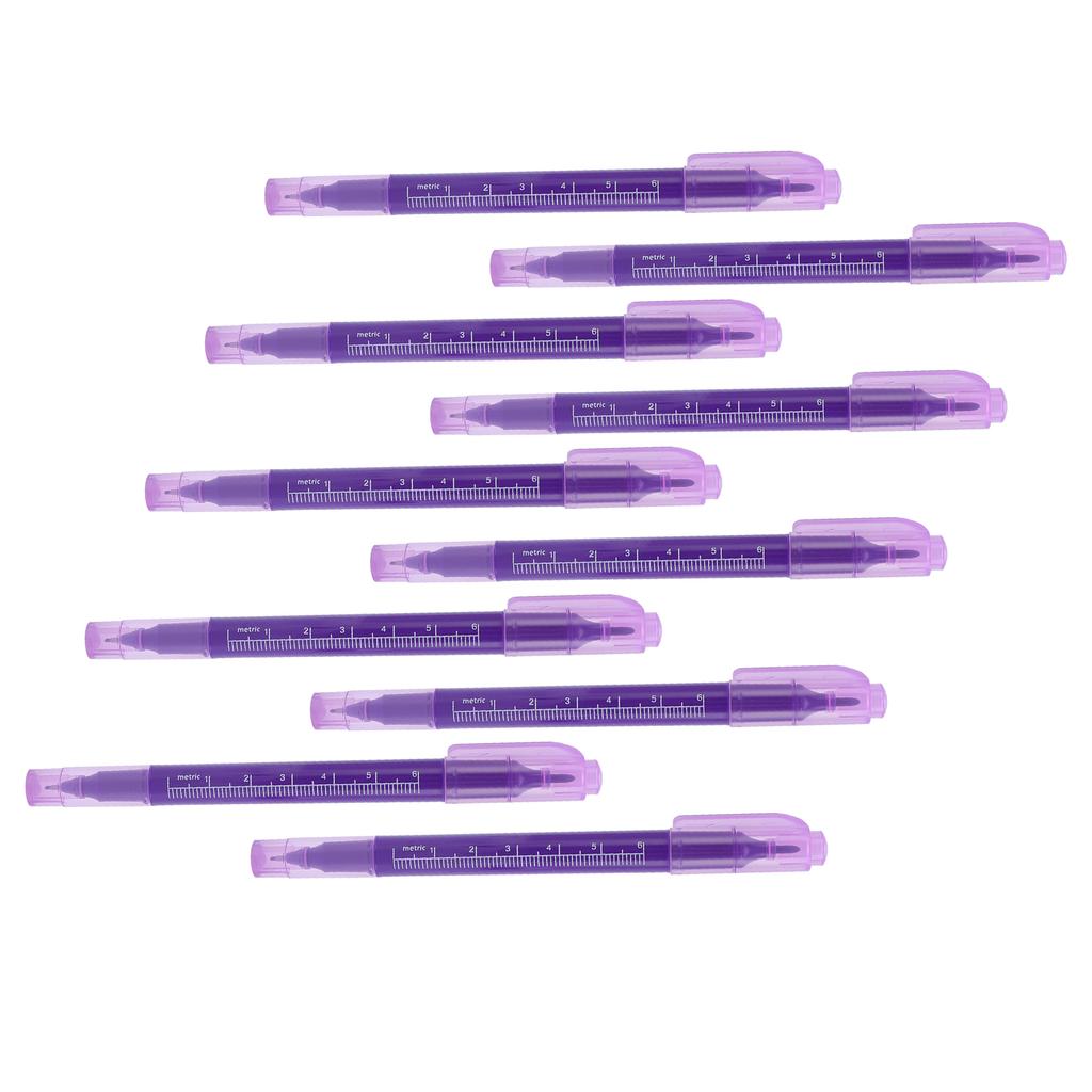 10er Set Lila Stift Hautmarker Augenbrauen Mess-Positionierungsset Doppelkopf-Markierstift mit Lineal für Schönheitssalon
