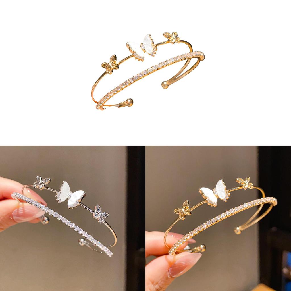 Copper Zircon Butterfly Fashion Cuff Bracelet For Daily Office Jewelry