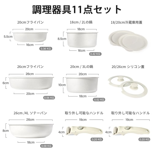 GiPP 11-Piece Non-Stick Frying Pan Set, Induction and Gas Compatible, with Removable Handles, Ceramic Coating, Frying Pan, Stir-Fry Pan, and Saucepan,