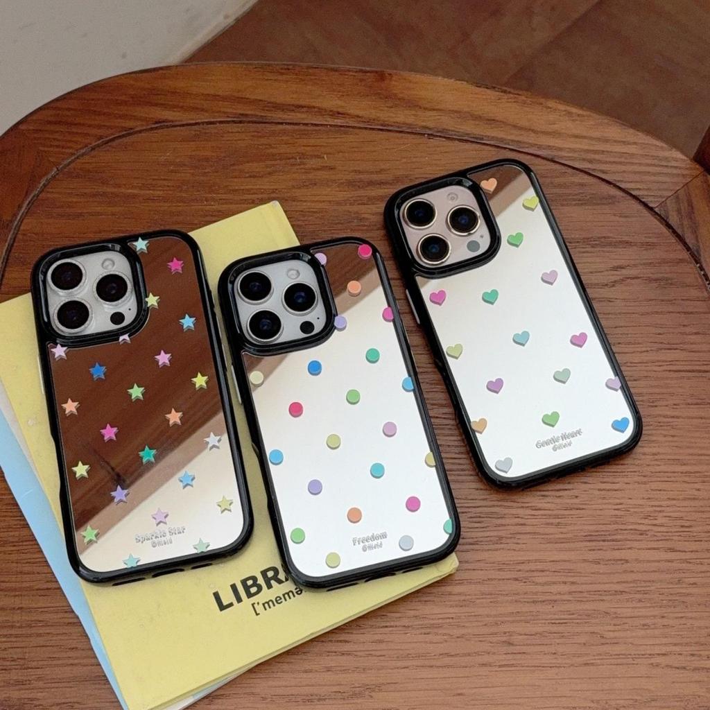 Full Screen Love Polka Dots Mirror Case for iPhone 16 Pro Max, Apple 14 & 15