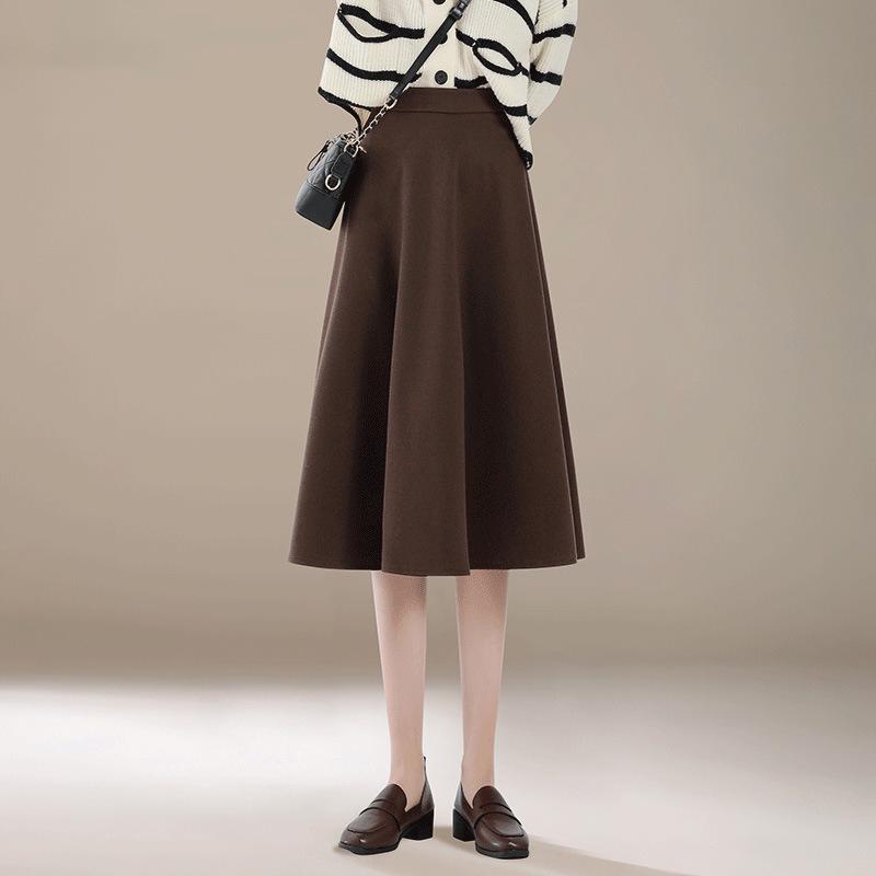 

Women s High Waist A-line Woolen Midi Skirt, 2025 Autumn/Winter Collection S for 85-95 jin
