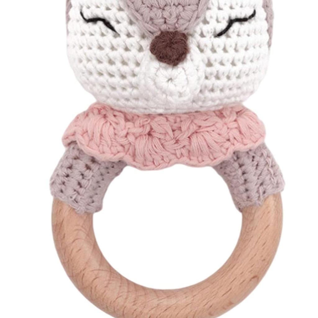Montessori Babyrassel aus Holz, Lernspielzeug, Feinmotorik-Lern-Geschenk, Baby-Greifspielzeug, gehäkelte Babyrassel, Holzrassel