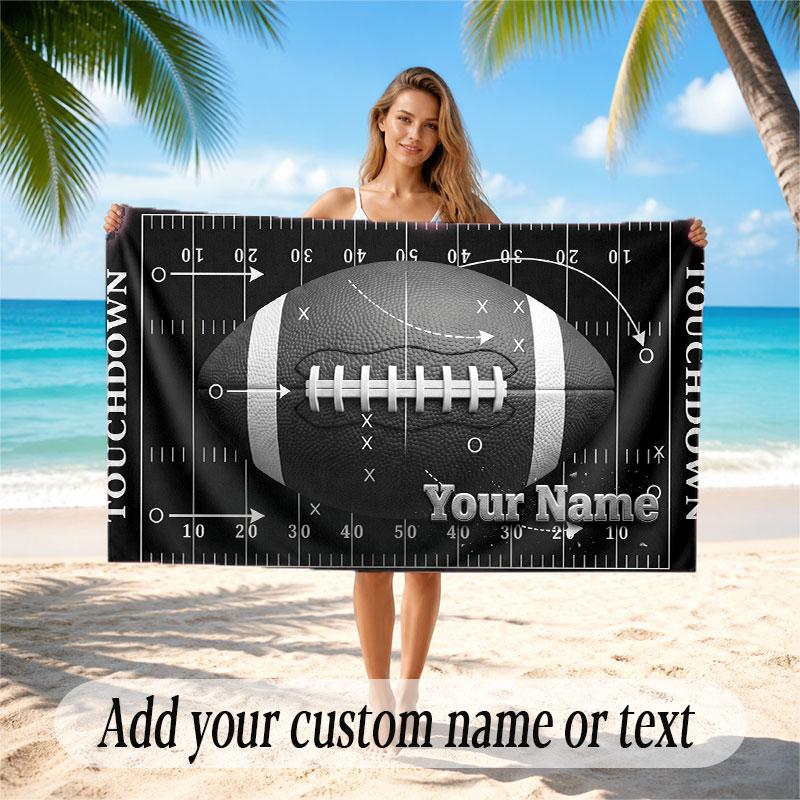 American Football Theme Beach Towel Personalized Custom Name & Text Soft Quick Dry Beach Towel for Swimming Travel