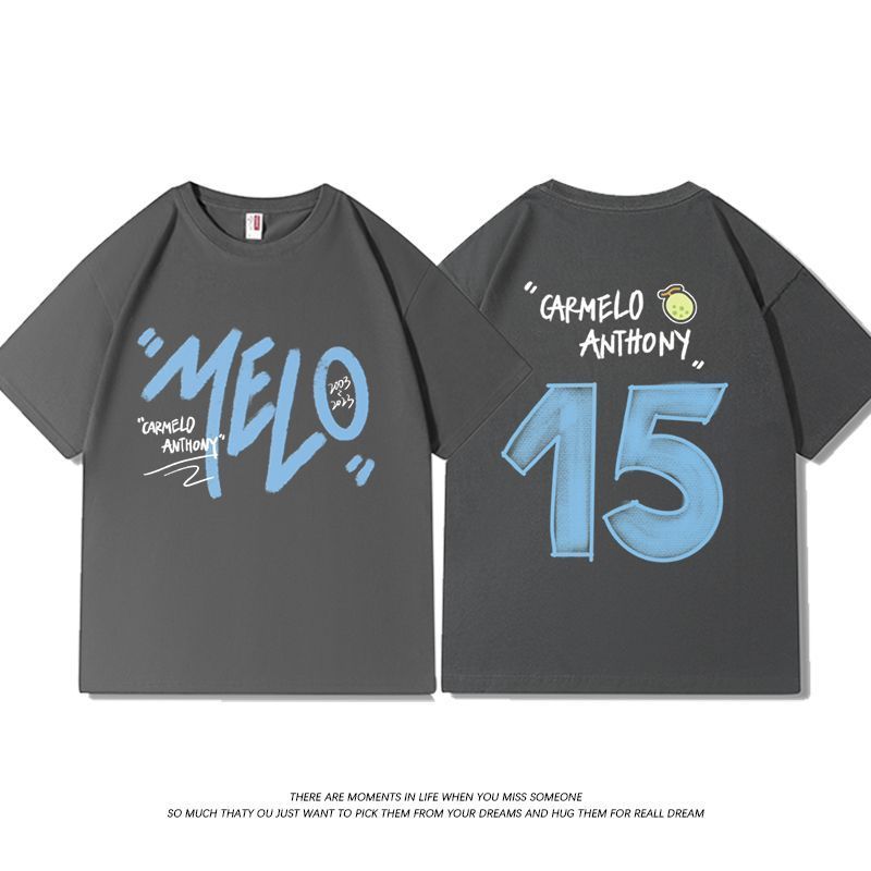 

American Carmelo Anthony Letter Hand-painted Printing Cotton Short-sleeved Men s and Women s Trend Basketball Theme T-shirt Base S