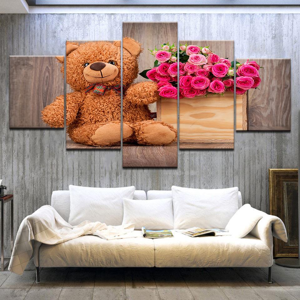 

5 Panel/pieces HD Print Happy Teddy Bear lovely wall posters Print On Canvas Art Painting For home living room decoration 20x35 20x45 20x55cm