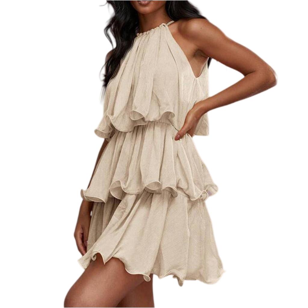 Robe Casual Chic à Manches Courtes et Volants pour Femme